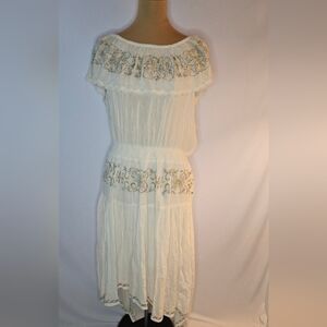 Boston Proper Cream Embroidered Hi Low Dress - L